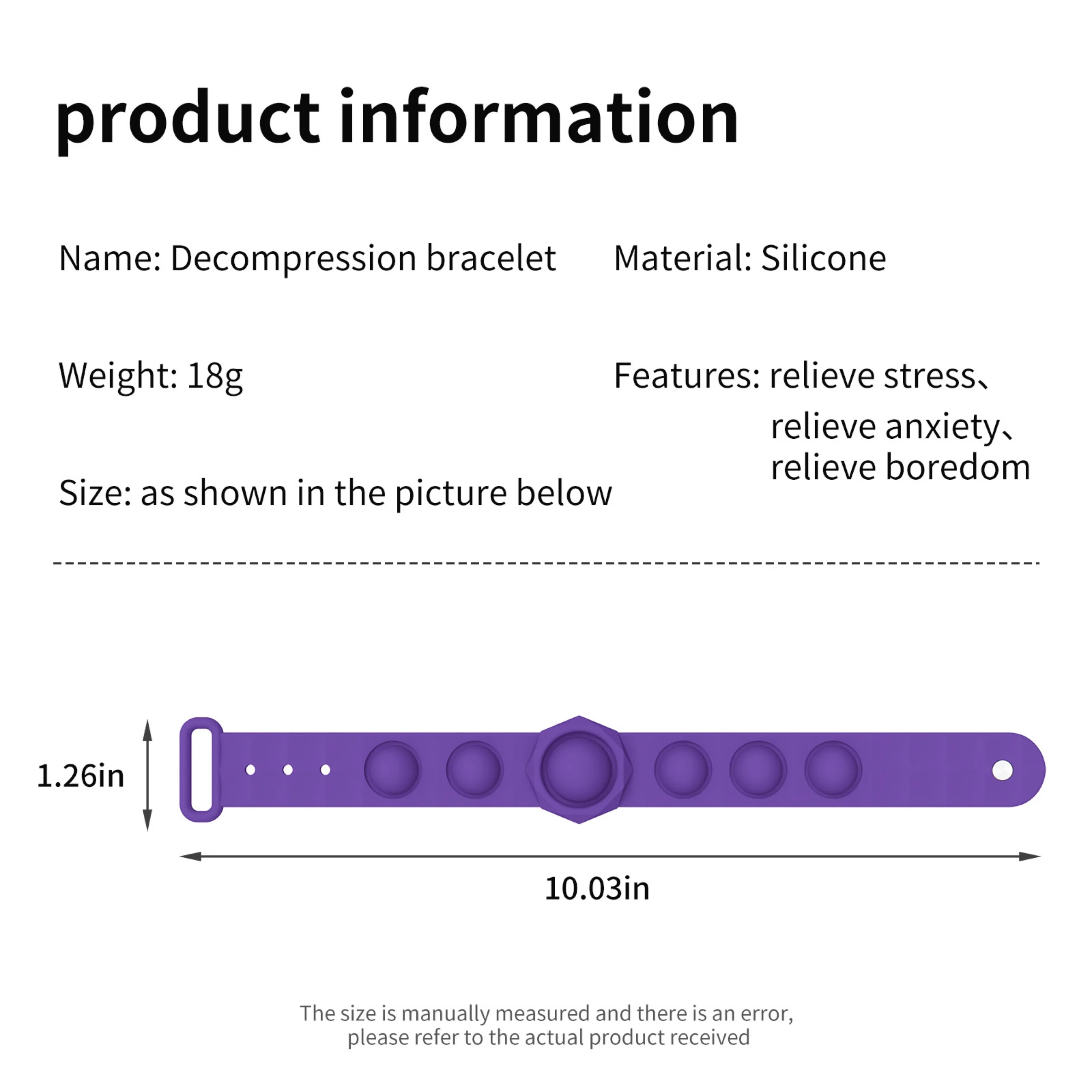 

1PCS Portable Fidget Bracelet Decompression Simple Dimple Toys Popsit Stress Relief Hand Figet Toys Silicone Press Massage Toy