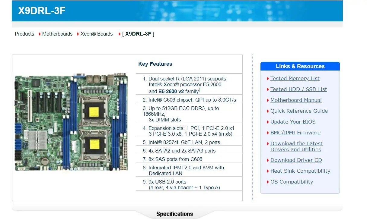 X9DRL-3F для материнской платы супермикро сервера LGA2011 E5-2600 V1 V2 C606 чипсет ECC DDR3 PCI-E3.0 SATA3