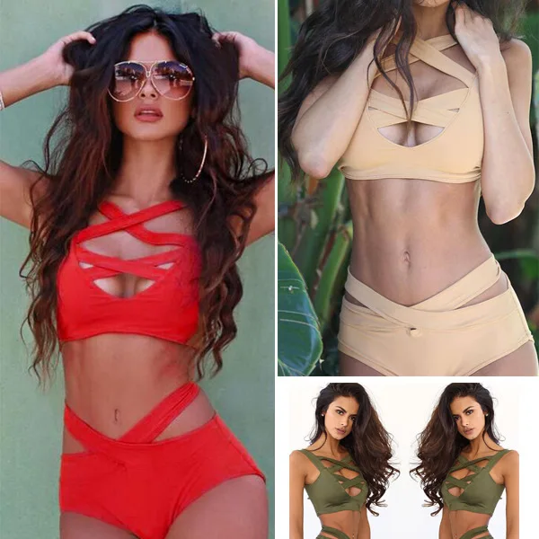 

Multicolor fashion cross strap swimsuit female split sexy bikini high waist swimming wading sports beachwear
