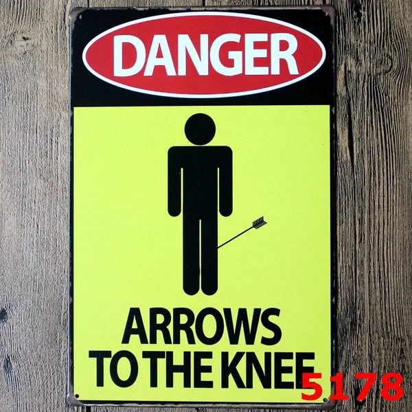 

Metal Tin Sign Danger Arrows to the Knee Decor Bar Pub Home Retro Poster Cafe