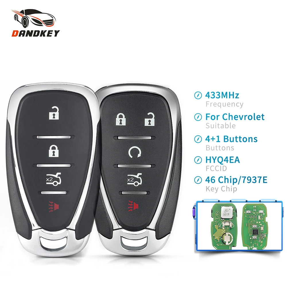 

Dandkey Smart 4/5 Button Remote Key Fob 433MHz ID46 Chip for Chevrolet Camaro Equinox Cruze Malibu Spark HYQ4EA emergency key