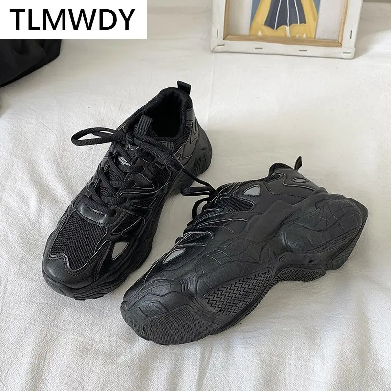 

2021 Fashion Women's Shoes Women's Non-slip Platform Shoes Lace-up Luminous Sneakers Mesh Solid Color Comfortable Casual Shoes