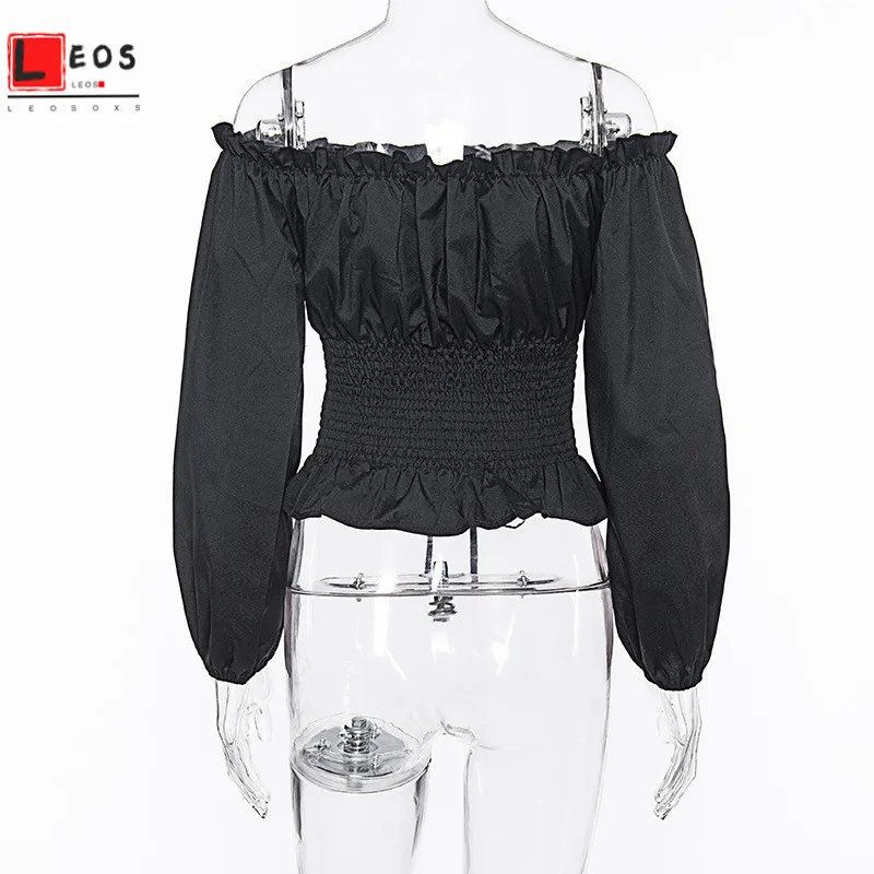 

Off Shoulder Women T-Shirt Slash Neck Long Sleeve Spring Ruffles Crop Tops Corset Bandage Solid Color Fashion Ladies Tees Tops