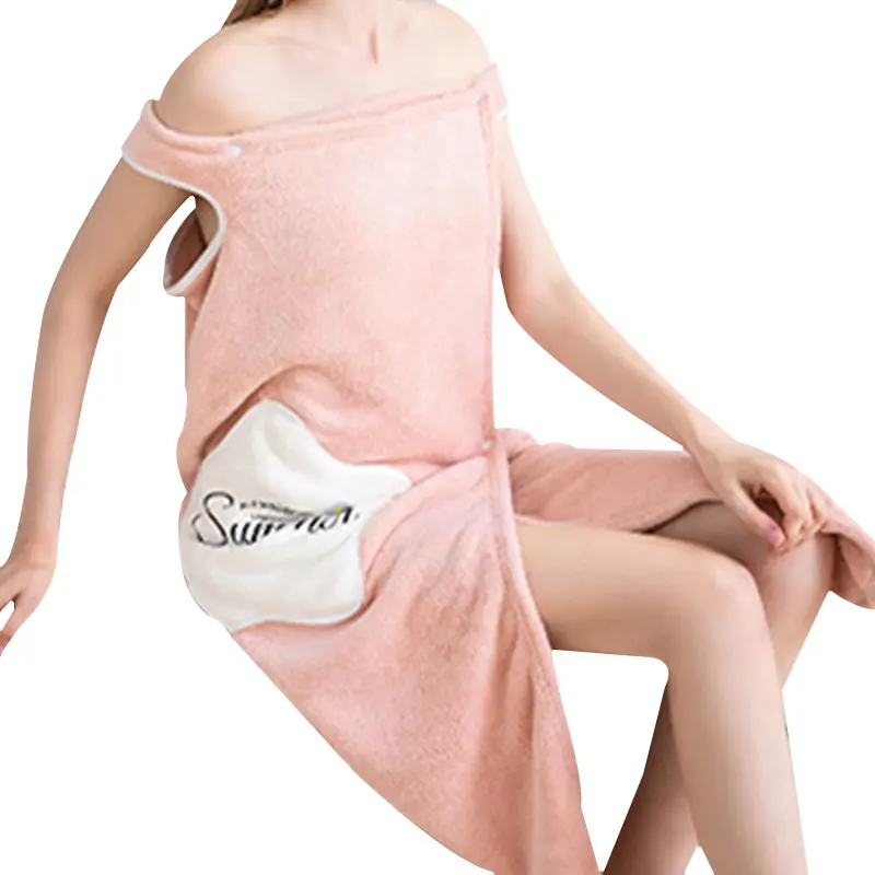 

Women Coral Velvet Thickened Bathrobe Super Absorbent Lovely Adult Sling Home Bath Skirt Pajamas TY53