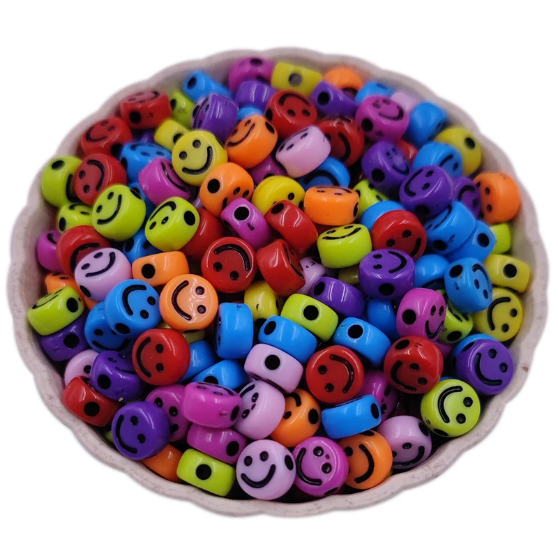 Акция 50 шт. 7 мм Красочные Круглые свободные бусины со смайликом для рукоделия
