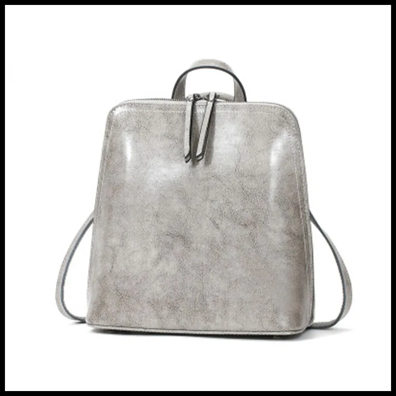 

Coated Cowhide Leather Solid Color Zipper Backpack Large Capacity Shoulder Bag High Quality Daily Casual Women Travel Bag