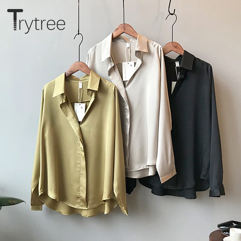 Ttytree/осенние блузки женские повседневные рубашки с отложным воротником и