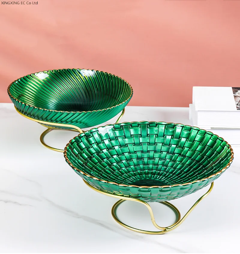 

Green Striped Glass Fruit Plate Home Snack Plate Bowl Crystal Glass Phnom Penh Candy Plate Living Room Tea Table Decoration