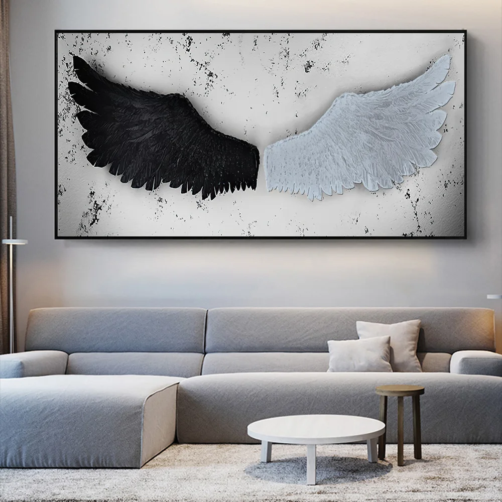 

Nordic Black And White Wings Home Decor Canvas Art Angel Posters And Prints Wall Painting Decoration For Living Room Cuadros