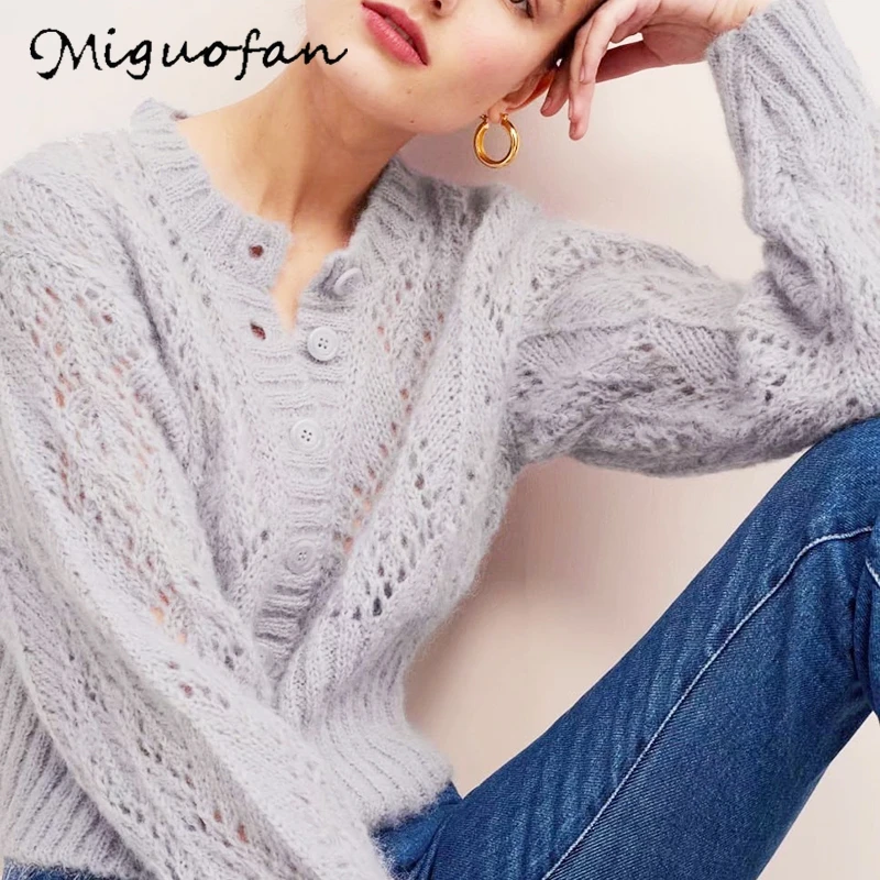 Miguofan sweater Women Hollow out sweaters crohect knitted cardigan autumn lady Long sleeve female outwear jumper 2019 |