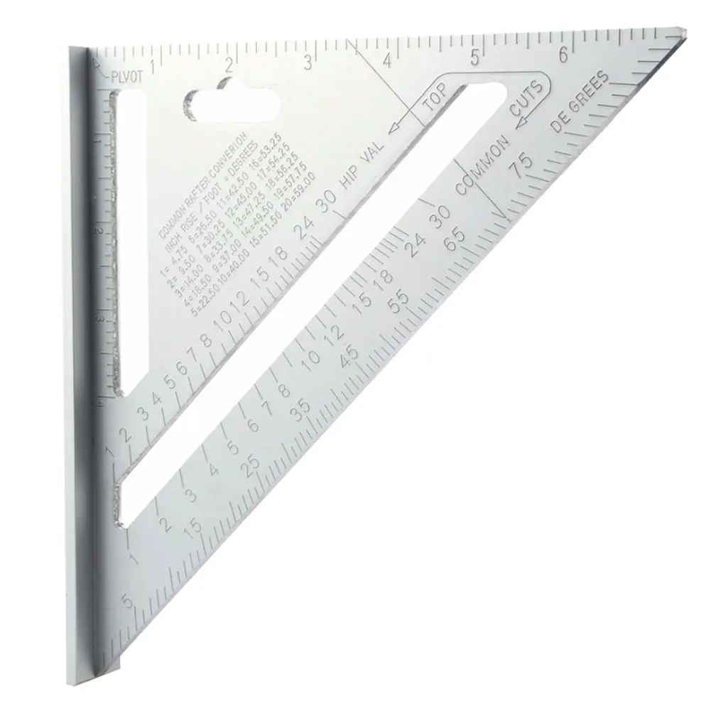 

7'' Aluminum Alloy Rafter Square Triangle Protractor Line Scriber Measuring Ruler For Building Framing Woodworking Tool New