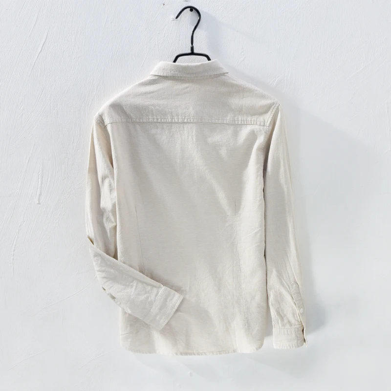 Брендовые рубашки из смешанного хлопка и льна мужские с длинными рукавами на