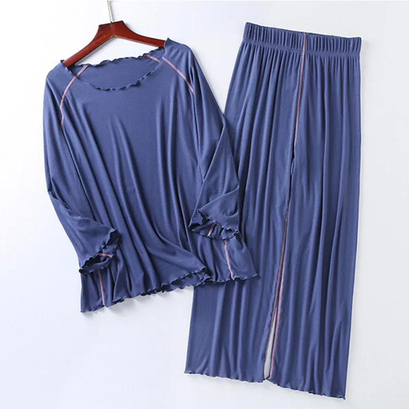 

M-3XL Plus Size Pajama Sets 3/4 Sleeve Nine Point Pant 2 Piece Sleepwear Women Spring Summer Modal Pyjamas Female Loose Pijama