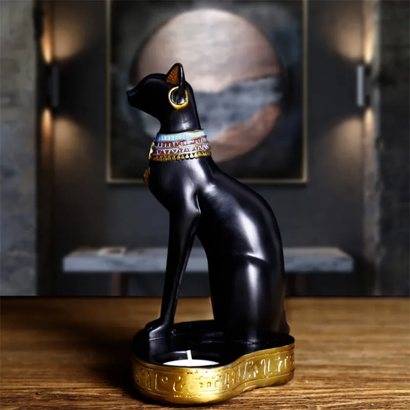 EGYPTIAN CAT CANDLESTICK RESIN CANDLE HOLDER FIGURINE VINTAGE GODDESS BASTET STATUE HOME OFFICE DECORATION WEDDING GIFT | Дом и сад
