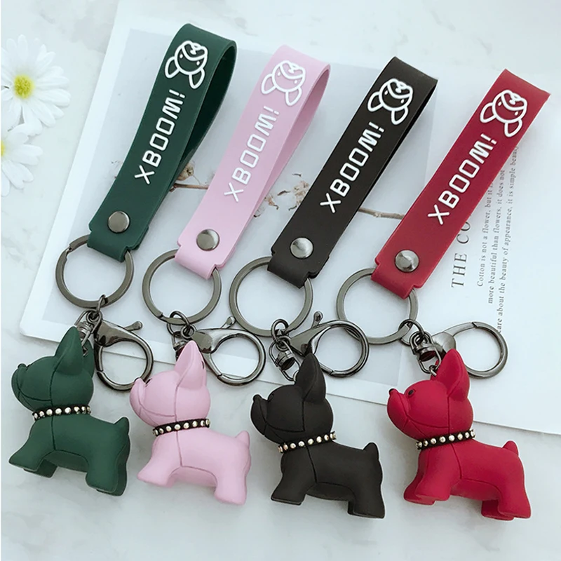 

Car Key Ring Fashion Jewelry Women Men Cute Cartoon Bulldog Key chain DIY PVC/Metal Pendant