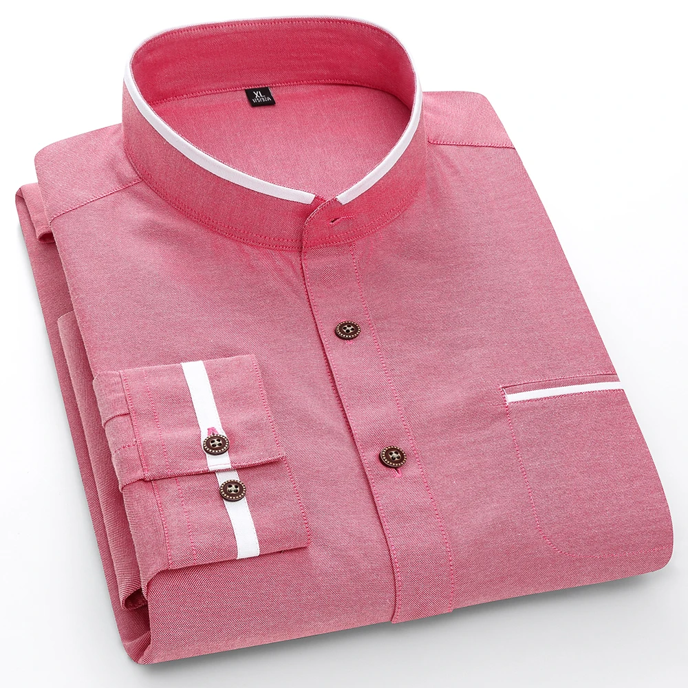 Рубашка мужская оксфордская с длинным рукавом хлопок однотонная блуза Slim Fit не