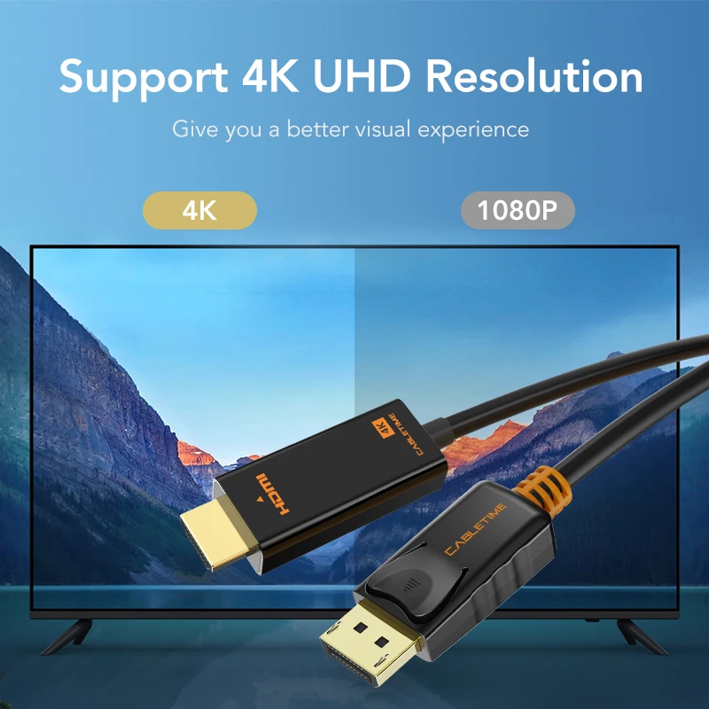 Кабель CABLETIME DisplayPort HDMI 4K/HD hdmi кабель DP 1080P/4K 60 Гц конвертер 1 2 для проектора HDTV
