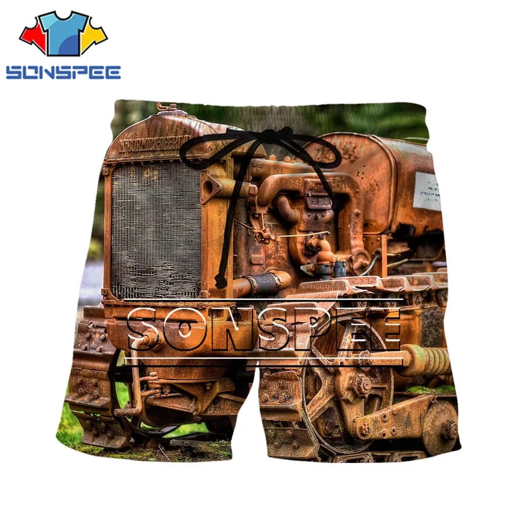 

SONSPEE Brand Tractor Shorts Men Woman Plowing New Fashion Retro Harajuku All-Match High Quality Free Shipping Oversized Shorts
