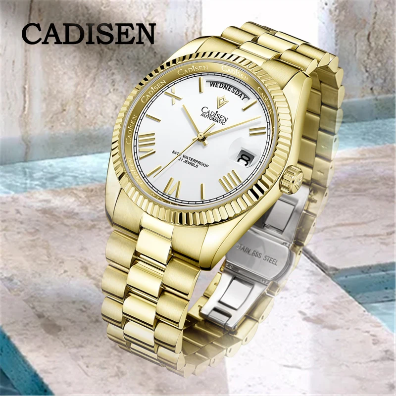 2021 New CADISEN DAY-DATE Mens Mechanical Watches top brand luxury automatic watch Stainless Steel waterproof 50M Reloj Hombre | Наручные