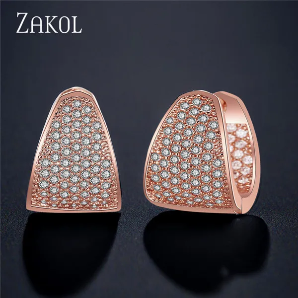 Rose Gold 2147 ZAKOL благородные женские/женские серьги-кольца, высокое качество, Кристалл циркония, микро инкрустация, ювелирные изделия, уникальные треугольные серьги FSEP600 - Окраска металла: Rose Gold 2147