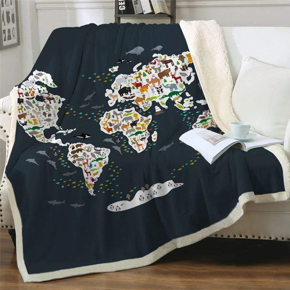 BeddingOutlet, карта мира, шерпа, пледы, одеяло, яркий принт, синее Флисовое одеяло для кровати, супер мягкое, уютное, плюшевое покрывало, 130x150