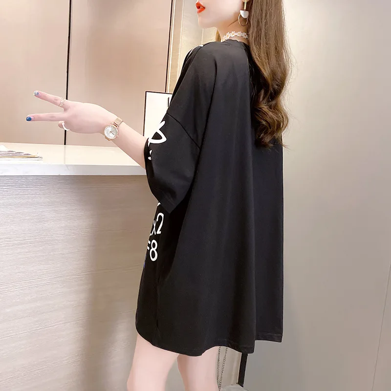 

Vefadisa Black White Fashion Cartoon Print Women T-shirt 2021 Summer Casual Female T-shirt Plus Size Loose T-shirt Top QYF5678