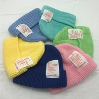 new autumn winter ins plain solid color large letter label knitted hat woolen hats cute candy melon versatile hat multicolor