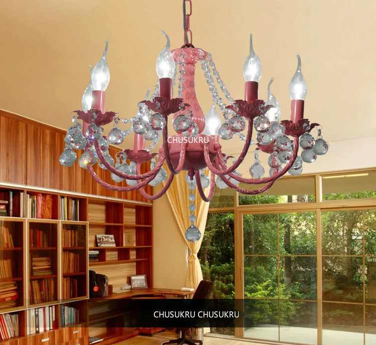 American Mediterranean Iron Chandelier candle restaurant clothing store led creative rural Korean pink | Лампы и освещение
