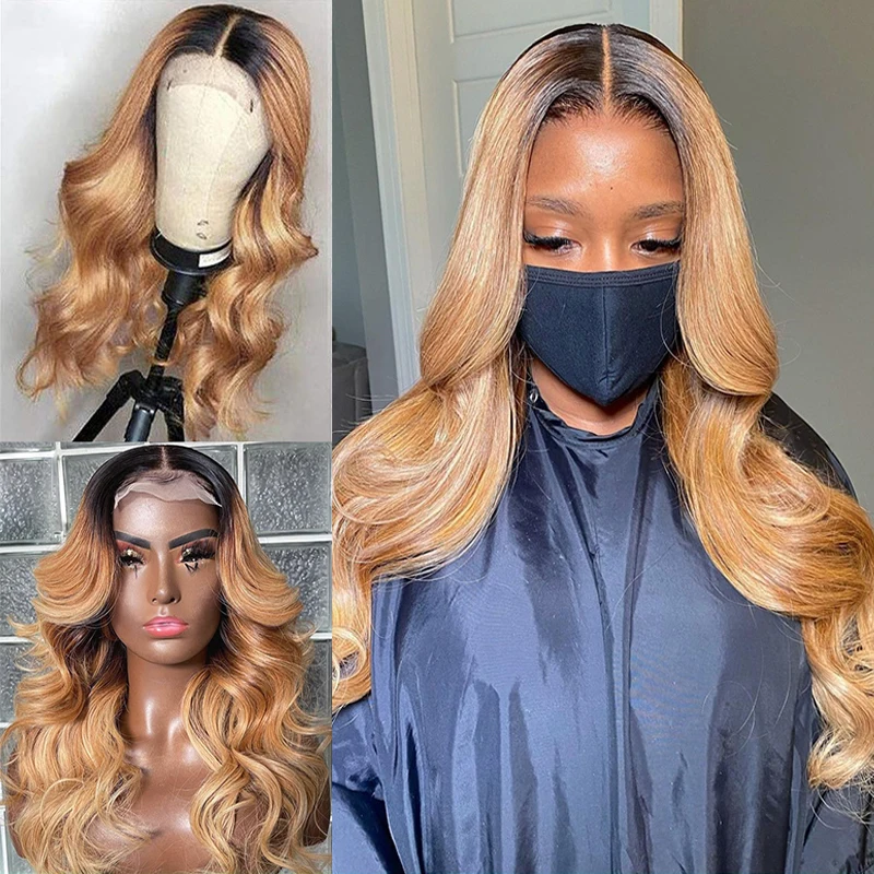 

Ombre 1b 27 Honey Blonde Body Wave 13x4 Lace Frontal Wig Human Hair Wigs Pre plucked Bleached Knots Wigs Brazilian Remy Wig