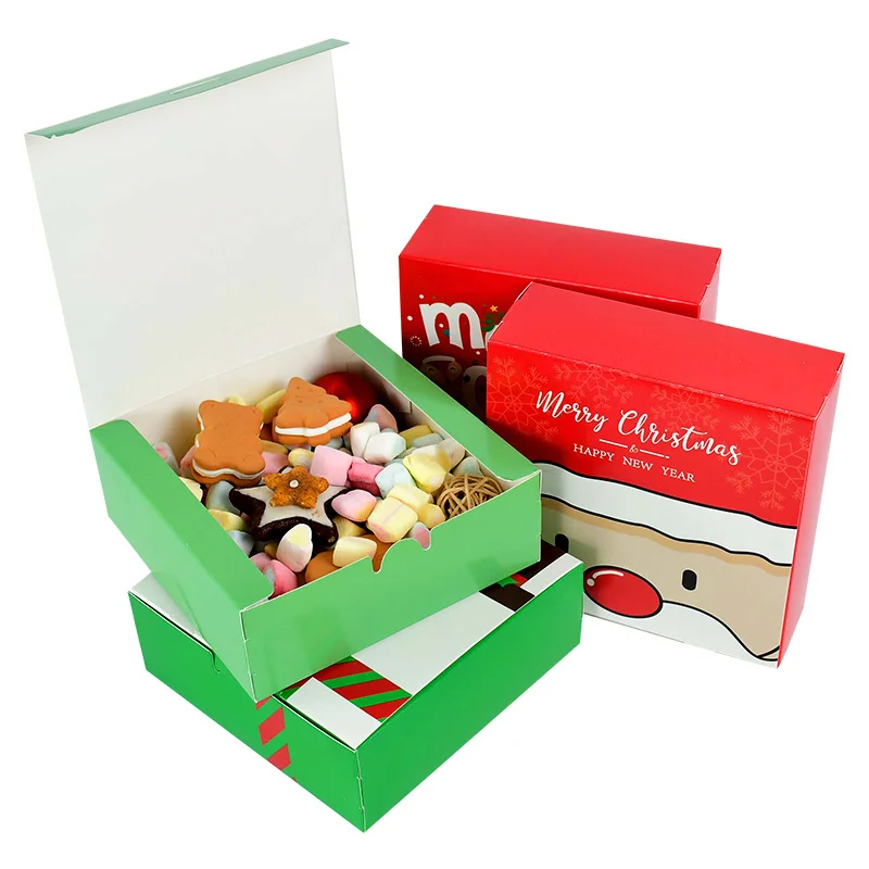 

10pcs Merry Christmas Paper Packaging Box Santa Claus Snowman Deer Elk Favor Gift Box Happy New Year Chocolate Candy Cookie