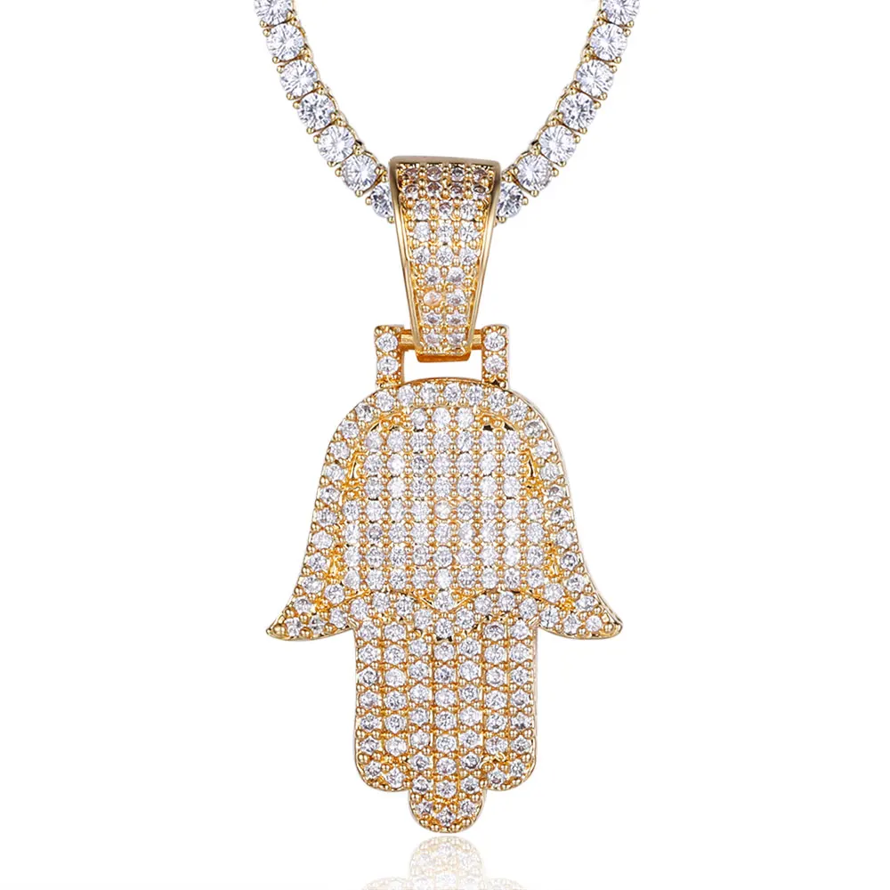 

100% Micro Zircon Hip Hop Super Shine Hamsa Hand Pendant Necklace For Men Jewelry Gift Iced Out Necklaces Wholesale Bling Bling