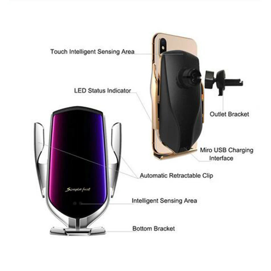 Автомобильное беспроводное зарядное устройство с автоматическим зажимом 20 Вт