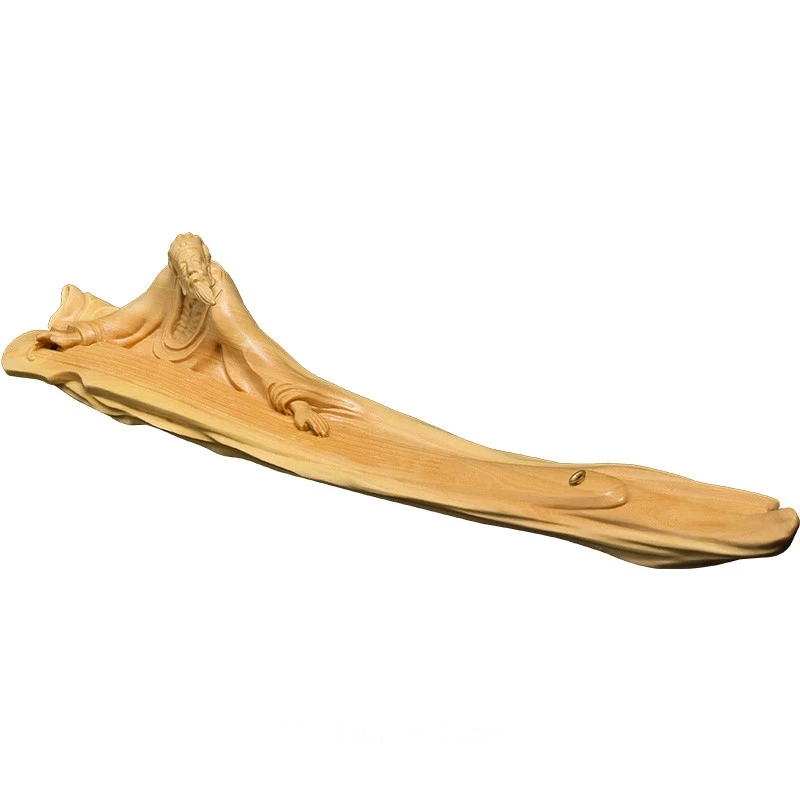 

20CM Religious People Boya vast string incense burner Carved Yellow Boxwood Room wood carved statues for decoration