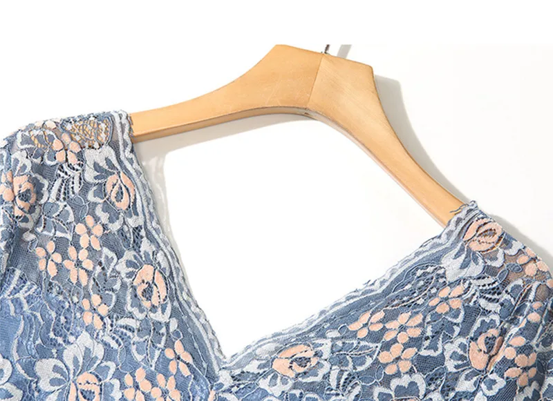 

High Quality Women Long Sleeve V-neck Lace Dress Elegant Embroidery Floral Party Dress Ladies High-end With Belt Autumn Dress