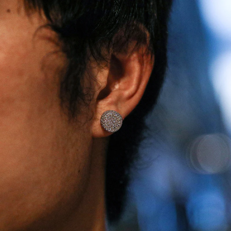 

D&ZFashion Shiny Bling Square Stud Earrings Punk Silver Color Micro Paved CZ Crystal Wedding Earrings for Men Women Hip Hop Jewe