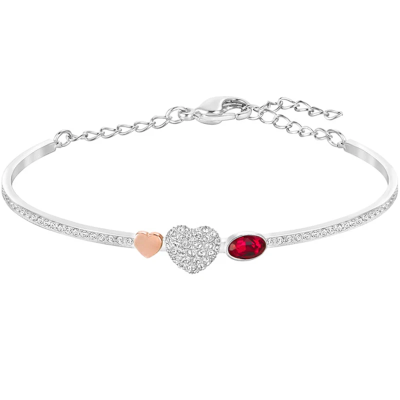 

SWA Exquisite High Quality Red Crystal Heart Bracelet Elegant Temperament Ladies Jewelry Send Girlfriend Fashion Romantic Gift