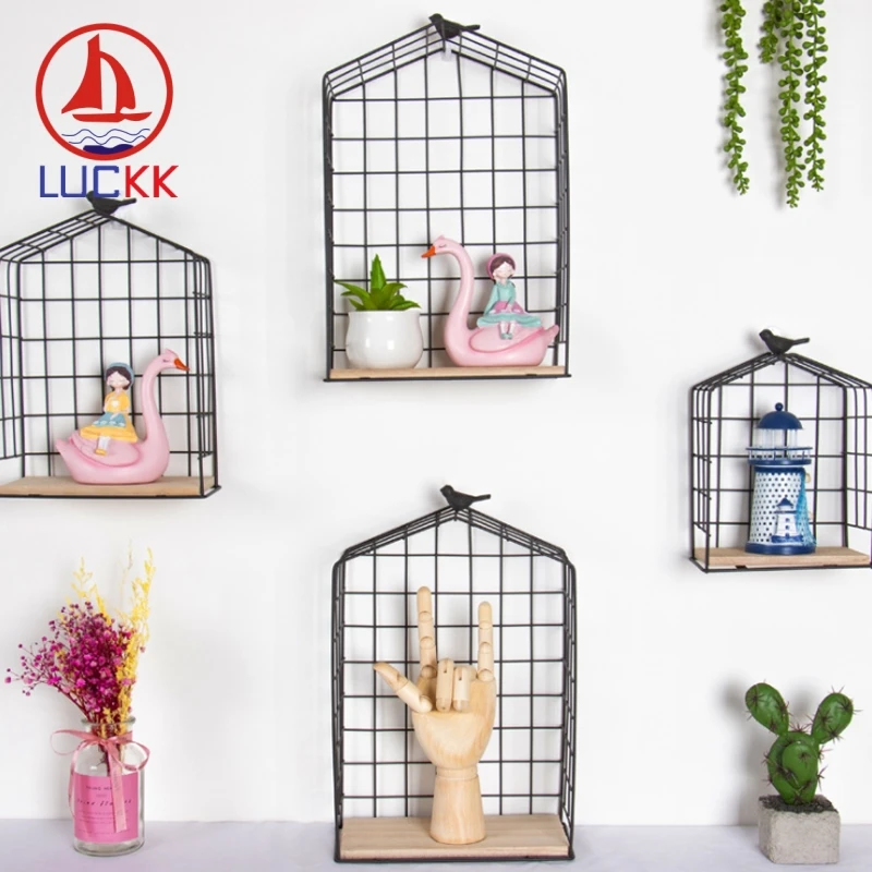LUCKK Modern Iron Wrought Metal Birdcage Garden Children Room Kids Decoration Wall Hanging Display Stand Storage Shelf Clapboard | Дом и сад
