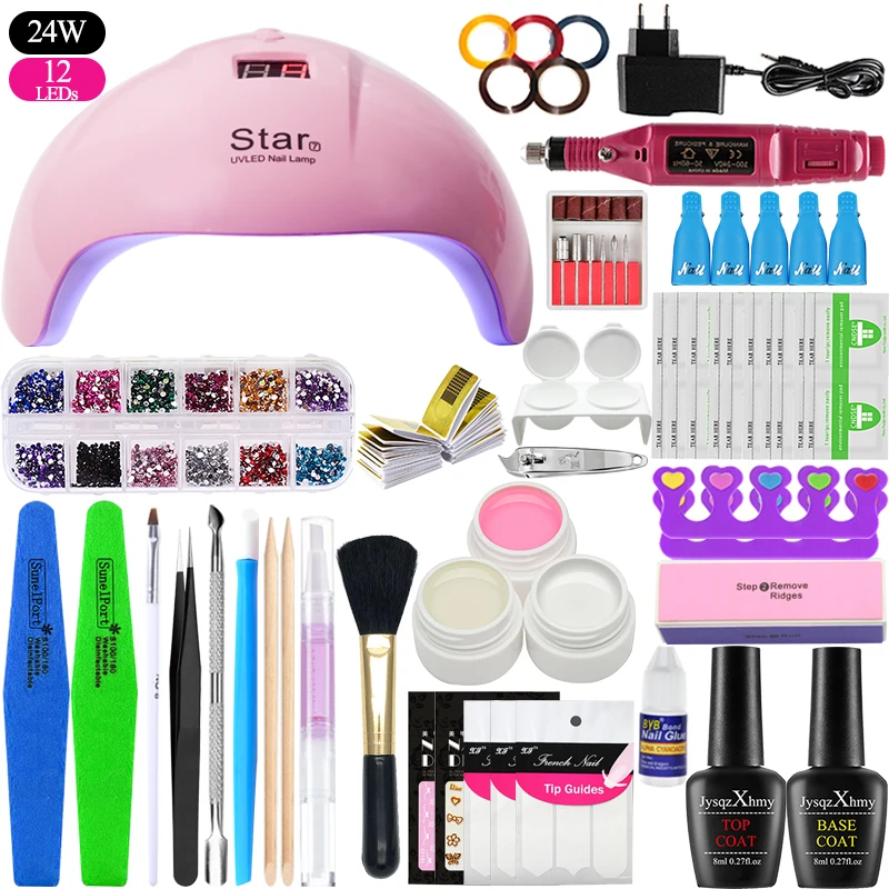 no color gel set Набор для ногтей 24 Вт УФ светодиодный светильник Сушилка с 6/10/12 шт Гель-лак для ногтей комплект био-Гели Soak Off маникюрный набор Гель-лак для ногтей Nail Art инструменты - Цвет: no color gel set