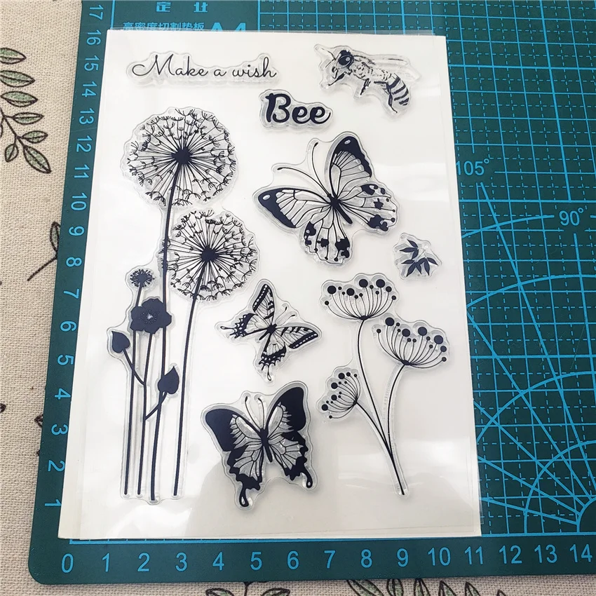 

Dandelion and Butterfly Clear Stamps for DIY Scrapbooking Card Making Photo Album Crafts Transparent Seal New Rubber Stamps