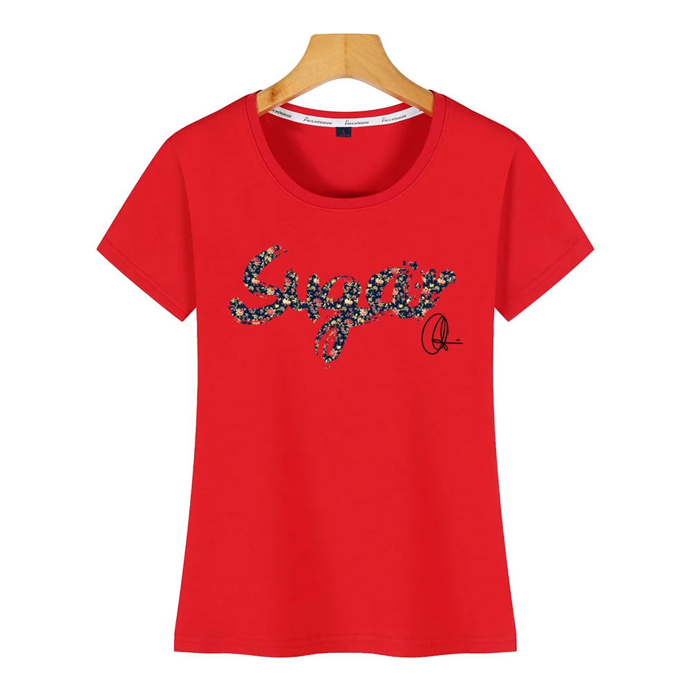 Футболка женская бордовая повседневный топ с принтом сахарного цвета 5