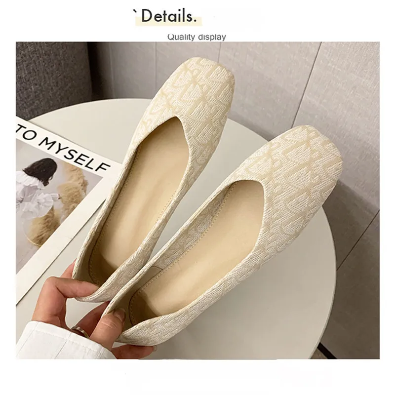 

2021 Women's Casual Flat Shoes Breathable Mary Jane Shoes Shallow Knitted Square Shoes Moccasin Mixed Color Soft Maternity ShoeS