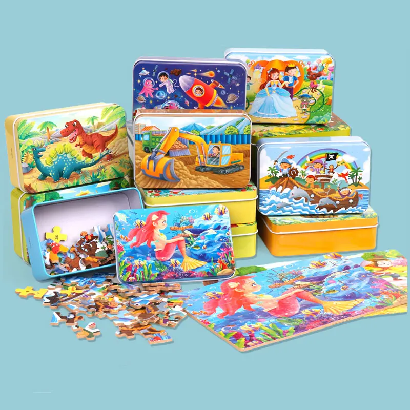 

Hot 60 Pieces Wooden Puzzle Toys for Kids Cartoon Animal Excavator Themes Wood Jigsaw Box Educational Toy Baby Christmas Gift