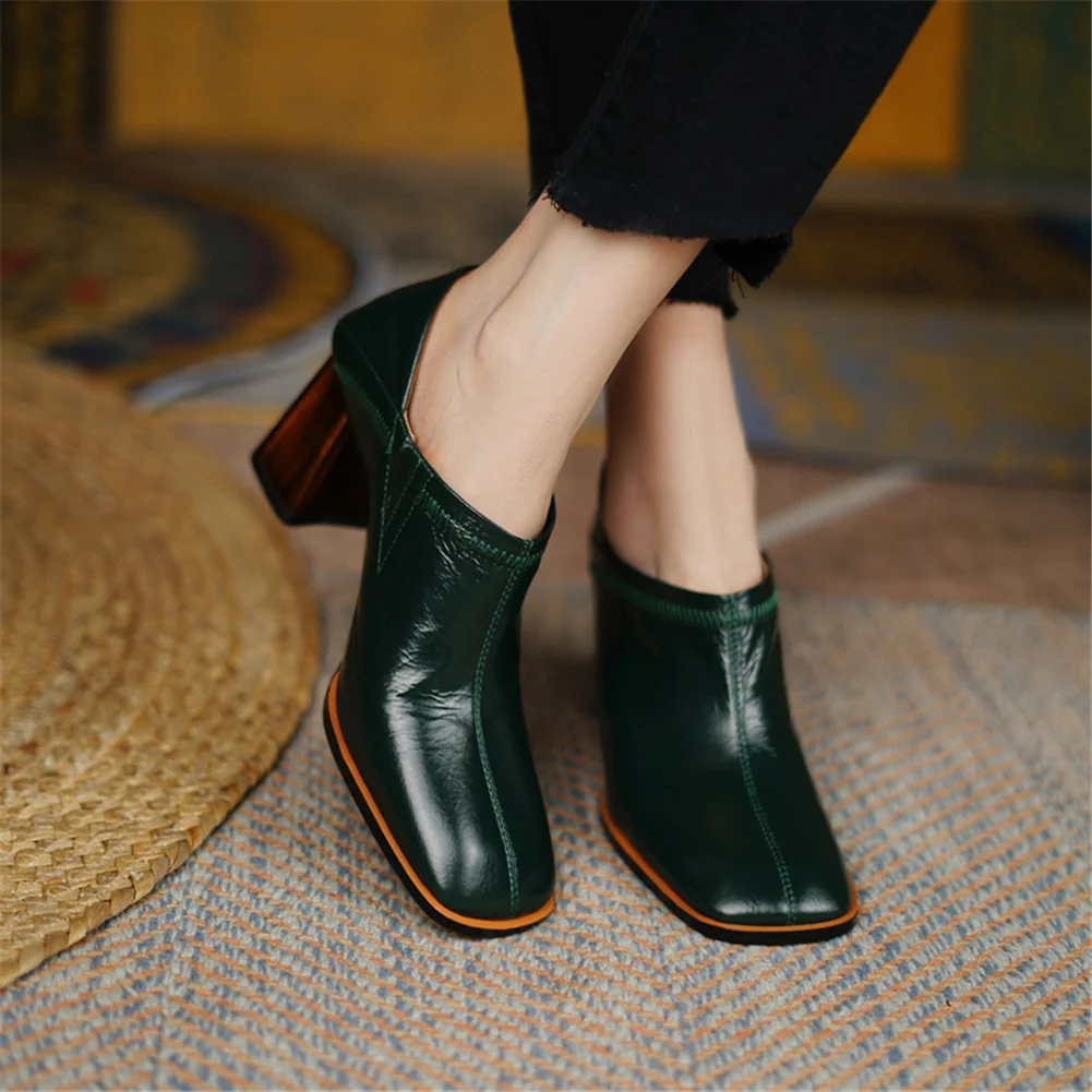 

Туфли-лодочки женские из натуральной кожи, на квадратном каблуке, 2021