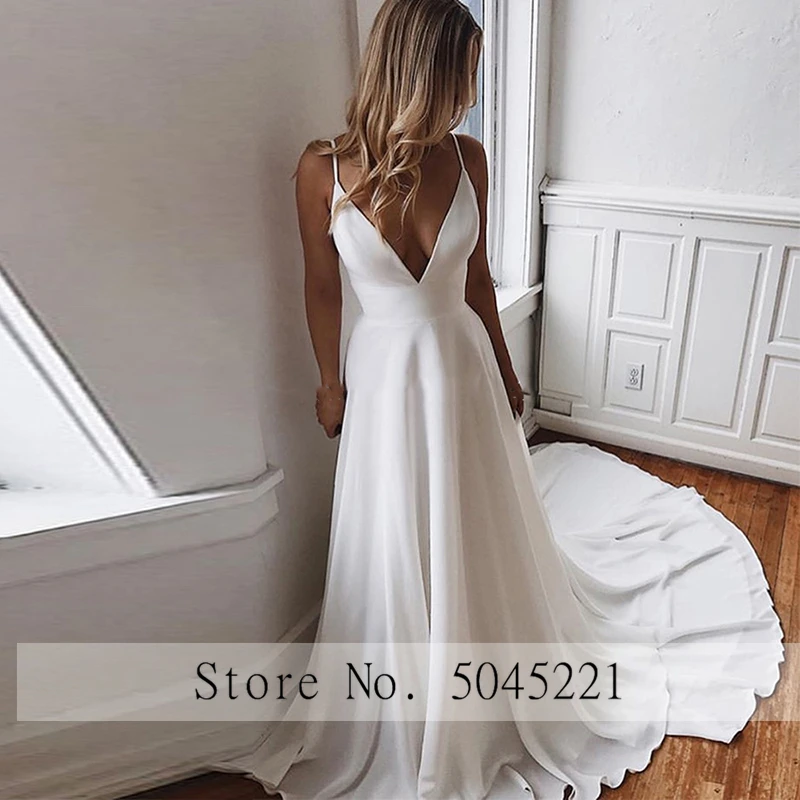Простое кружевное свадебное платье с v образным вырезом Vestido De Noiva без рукавов для