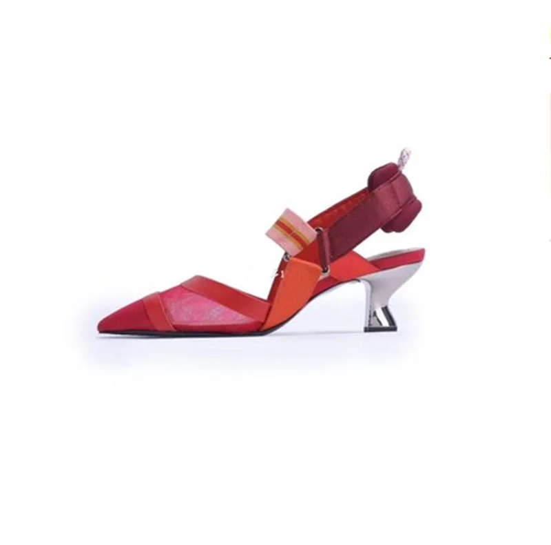 Red 5cm Сезон весна-лето; модные смешанные в стиле ретро; женские туфли-лодочки из сетчатого материала; сандалии-гладиаторы с острым носком на необычном высоком каблуке; женская обувь - Цвет: Red 5cm