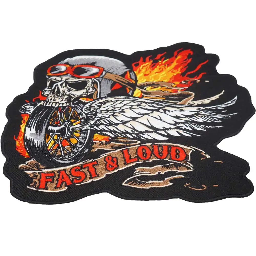 Быстрый и громкий череп байкера вышитый ярлык панк байкерские нашивки наклейки