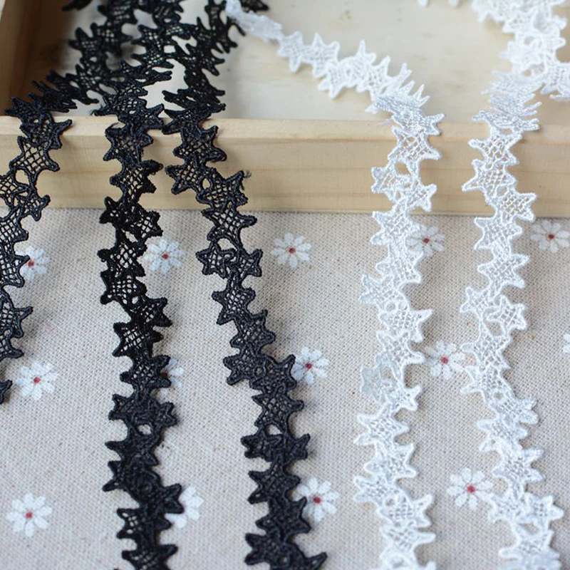 Новинка кружевная лента со звездами черно белая ткань с аппликацией свадебное