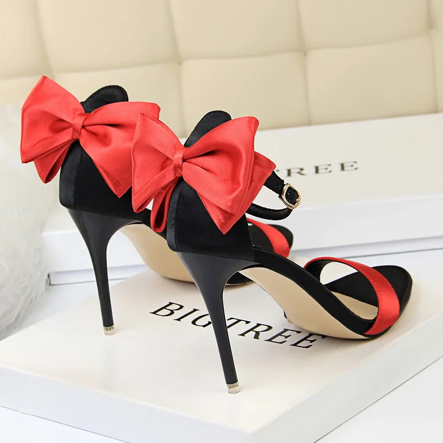 

Bow color matching women's fashion sandals fairy girl style student thin heel fairy style French button high heel fish mouth
