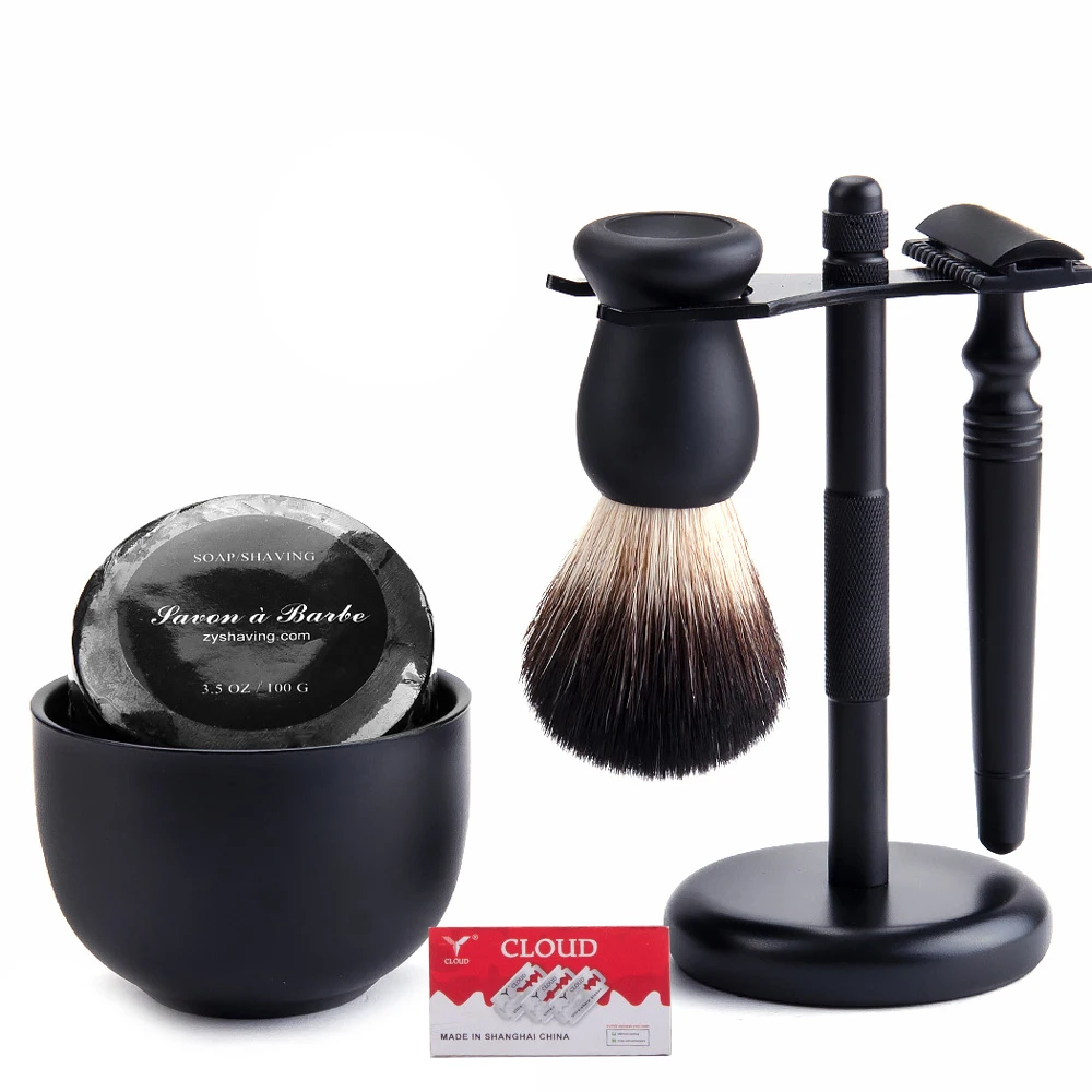

6pcs/set Black Men Shaving Kit Brush Holder Double-sided Razor Soap Bowl Metal Safety Classic Mail Grooming Cleaning Tools Gift