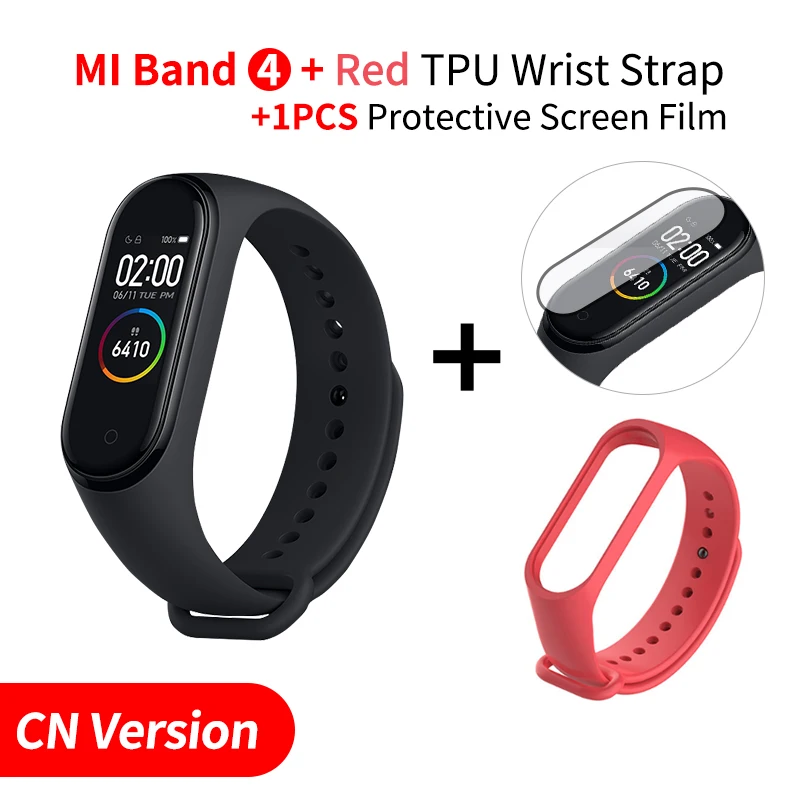 Add Red Strap Xiaomi Mi 4 смарт-браслет монитор сердечного ритма фитнес-трекер полноцветный AMOLED дисплей Водонепроницаемый BT5.0 - Цвет: Add Red Strap